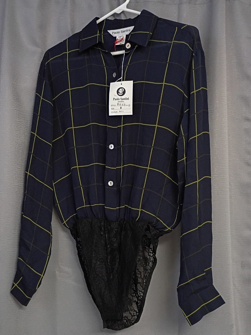 ❤️NEW WITH TAG PAOLO SANTINI WOMENS SILK PLAID BODY SUIT TOP Size M